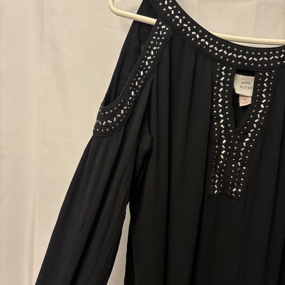 Knox Rose Dress Cold Shoulder Studded Long Sleeve Tunic Black Music Fest M Rayon - Picture 4 of 8